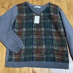 KUMIKYOKU グリーン系チェック Vネック長袖トップス サイズ2 M