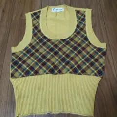 Wood Eagle イエロー チェック柄 ニットベスト
