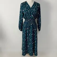 RAY CASSIN 花柄 後ろリボンカシュクールワンピース グリーン F