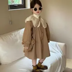 【即購入OK】キッズ　110㎝　ブラウン　コートワンピース　襟　シンプル　女の子