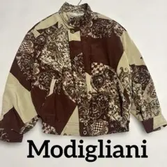 Modigliani ブラウンの模様ジャケット　総柄　ブルゾン　レトロ　L
