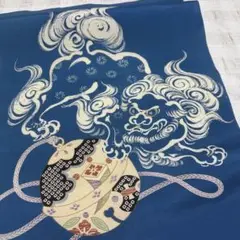 古布 縮緬 正絹 はぎれ 獅子と鈴 34×72cm 着物 ハギレ 襤褸