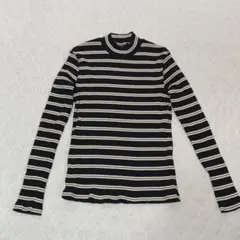 ユニクロ M ストライプリブ編み長袖トップス 黒白 よこしま