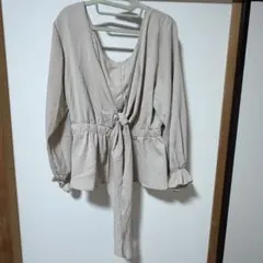 ベージュ 長袖ブラウス ウエストリボン付き F GRL