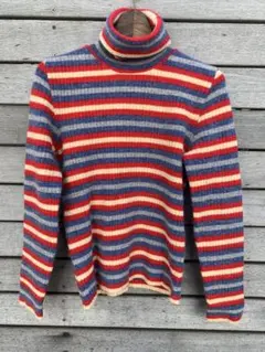 マルチボーダーリブ編みタートルニット／レディース／古着