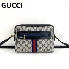 【極美品〜美品】GUCCI グッチ ショルダーバッグ PVC×レザー ネイビー