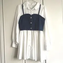 【GRL】デニムビスチェxシャツワンピースアンサンブル