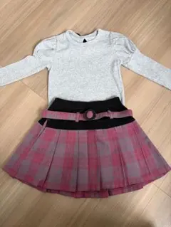 子供服 女の子 チェック柄スカート グレー長袖