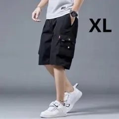 ハーフパンツ 短パン カーゴパンツ ブラック ポケット付き　XLサイズ