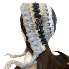 ボンネット　バラクラバ ニット帽　フード帽　ハンドメイド　現品限り