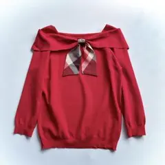 極美品 ブルーレーベルクレストブリッジ ボウタイニット チェック 赤 38