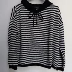 フード付きストライプニットセーター