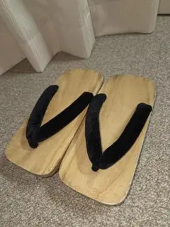 メンズ 二枚歯下駄 桐製 黒鼻緒