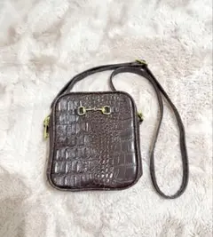 ダークブラウン クロコダイル風　ショルダーバッグ