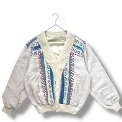 刺繍デザイン カーディガン アイボリー　メンズ　厚手　羽織り　新品タグ付き