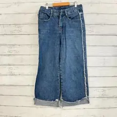 ReEDIT リメイク風 デニム ワイド 裾ダメージ 古着系 インディゴ M