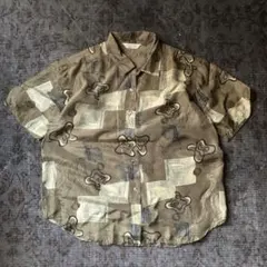 シルク 100% 柄シャツ レトロ アート vintage 一点物 古着 半袖