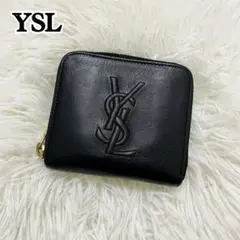 人気✨イヴサンローラン YSL刺繍 二つ折り財布 ブラック レザー - メルカリ