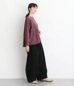 SUN VALLEYソフトコットン綾織ピーチ起毛タックワイドストレートパンツ