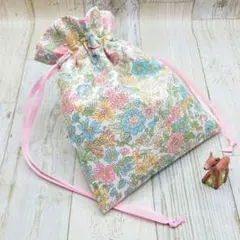 ❀リバティで巾着【カラフル花柄×リネン】
