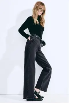 H&M ブラック ワイドハイデニム 36 Mサイズ