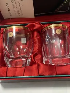 未使用　HOYA CRYSTAL 金彩 菊紋　ショットグラス ペア カットガラス