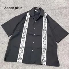 【Adoon plaln アドーンプレーン】刺繍ラインシャツ ブラック 半袖