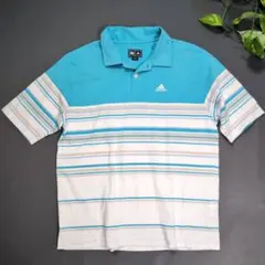 【adidas】アディダス メンズtシャツ (M) ボーダー 水色 スポーツ