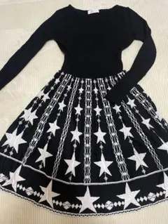 星柄刺繍 長袖ワンピース Aライン