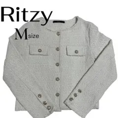 Ritzy ノーカラーツイードジャケット M アイボリー 入学式 入園式