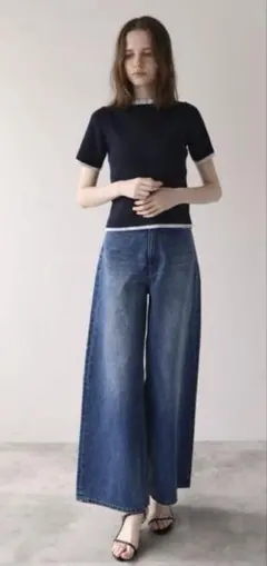 新品未使用タグ付きELLIE ワイドクロップドパンツ ブラック - メルカリ