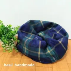 スヌード　マフラー　ネックウォーマー　ハンドメイド　グリーン♡緑　紺　黄チェック