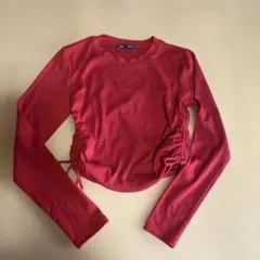 ZARA サイドギャザー長袖Tシャツ M レッド