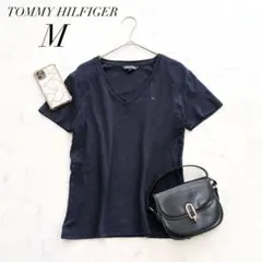 トミーヒルフィガーVネック半袖TシャツワンポイントロゴMネイビーカットソー☘️