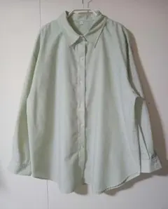 未使用 AEON トップバリュ レディース 長袖シャツ 麻混 グリーンストライプ