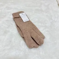 【美品】ウール ブラウン 手袋 リブ編み ニットグローブ