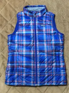 美品 patagonia ダウンベスト キッズ 140cm~ チェック柄