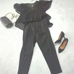 GIRL オールインワン ブラック フリルレース パンツドレス 結婚式フォーマル