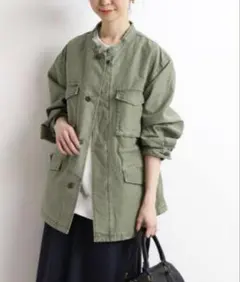 SLOBE IENA スローブイエナ バックサテンノーカラーミリタリーブルゾン