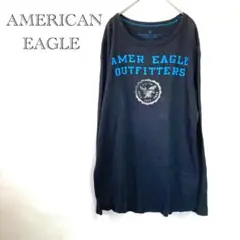 【アメリカンイーグル】 長袖Tシャツ M ブラック ワッフル ロゴ メンズ