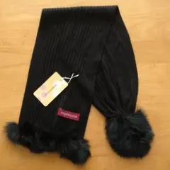 【新品】リング付きマフラー 黒　アクリル100%　毛皮部分ラビット