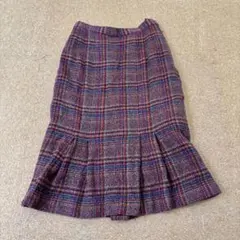 【古着】チェック柄 タイトスカート ひざ丈 ツイード