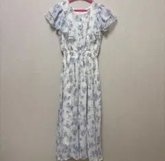美品　ハニーズ　袖フリルワンピース 青系　花柄　　　S