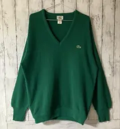 【激レア希少】80s アイゾッド×ラコステ ワニ刺繍 ニット アメリカ製 緑 L