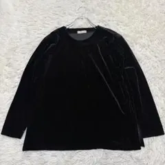 1898 美品✨ベロア長袖カットソー 黒 ジャガード ブラック L ゆったり
