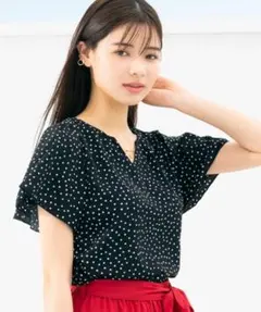 ミッシュマッシュ 半袖 チャーム付きブラウス ドット柄
