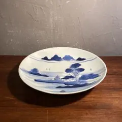染付 扇面山水図 大皿 飾り皿 磁器 骨董品 明治時代 | Mercari