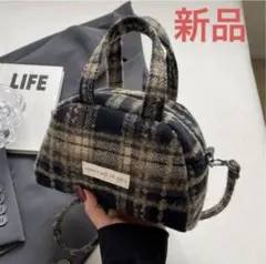 【新品】チェック柄 2WAY ミニハンドバッグ ショルダーバッグ 秋冬