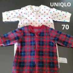 ユニクロ　足付きロンパース　 水玉　チェック柄　2枚セット　70センチ