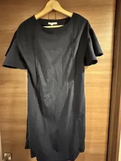 授乳用紺フレアスリーブ　マタニティワンピース M